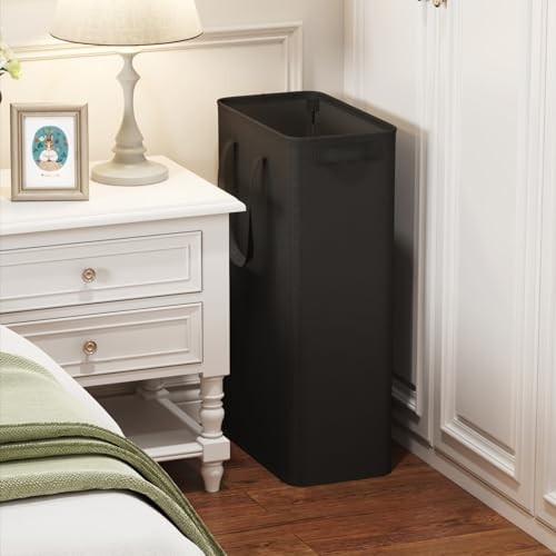 2 Pack Slim Laundry Hamper, Collapsible Narrow Laundry Basket, Small 65L Black