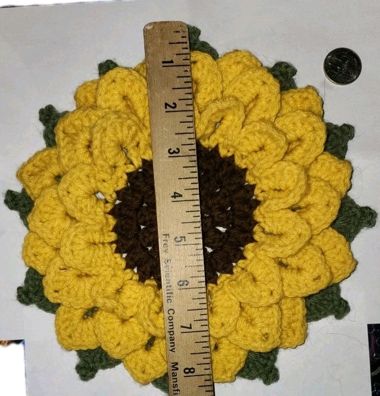 1 Pcs Handmade Crochet Yellow Sunflower 3D 9" Made To Oder