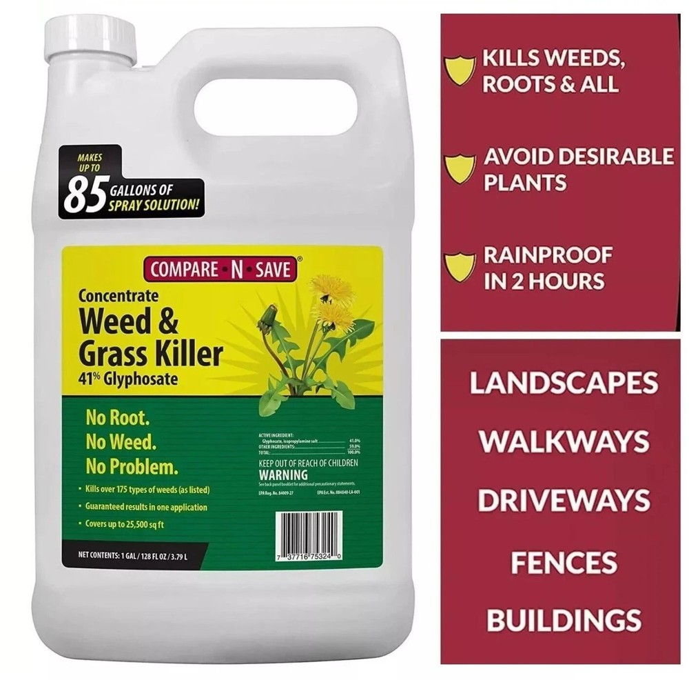 Weed Grass Killer Herbicide 1 Gallon 41% Glyphosate Concentrate Compare-N-Save