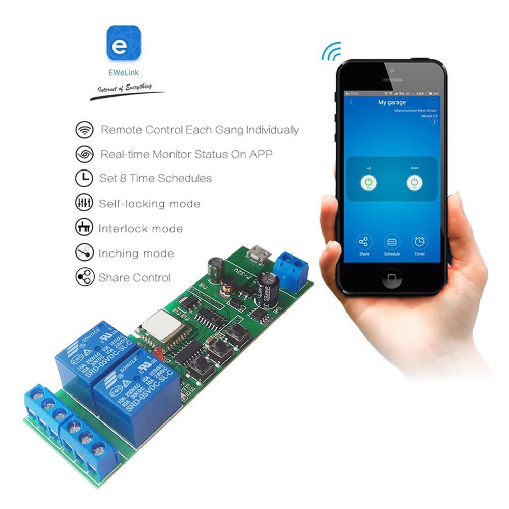 EWelink WiFi Relay Inching Self-Locking Interlock Switch Module Remote On/Off c