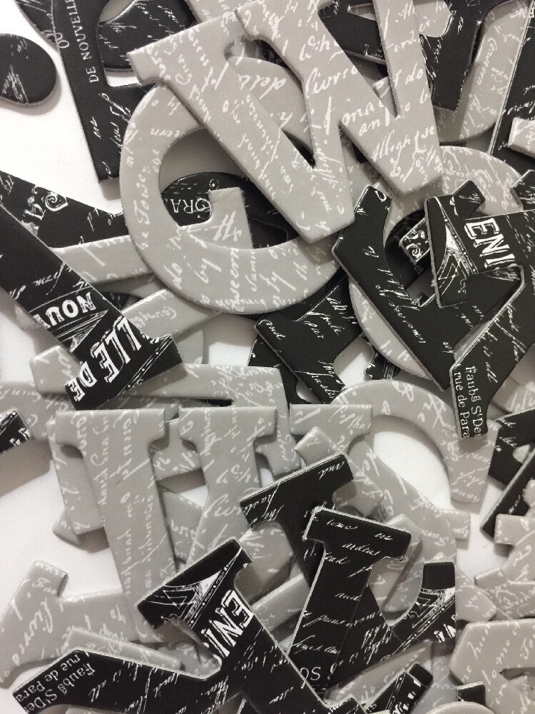 BLACK/GREY PRINTED CHIPBOARD LETTERS(52pc)Alphabet•Upper-Case•Label•Writing•Word