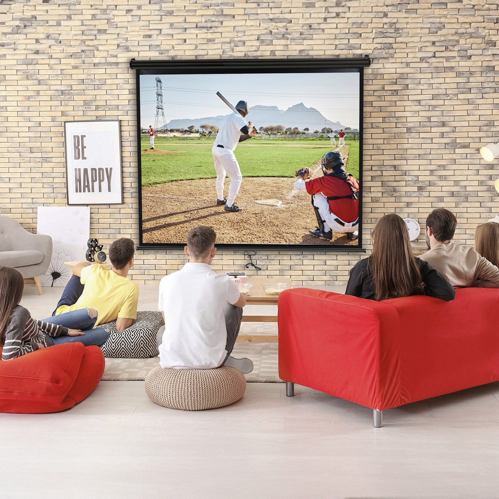 72" Roll Down Pull Down Projection Projector Screen 4:3 HD Movie Theater Black
