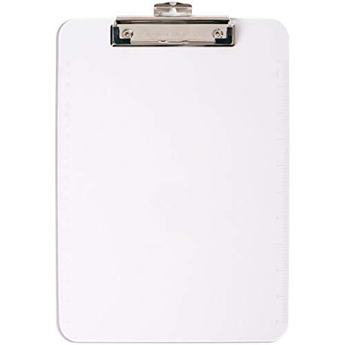 Transparent Plastic Clipboard with Low Profile Clip and Pull Out Hook, Letter