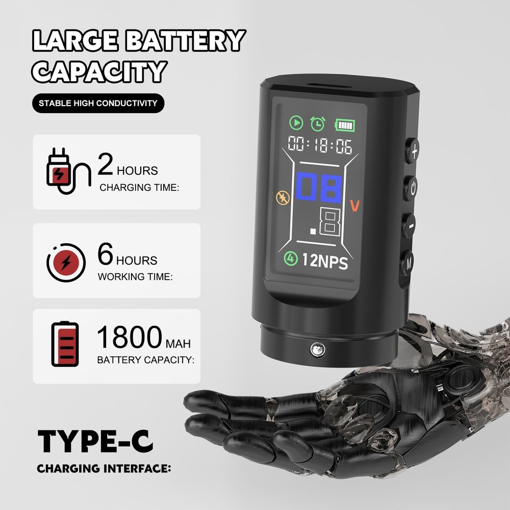 Wireless Tattoo Machine Kit with Ink for Beginners - Cordless Pen-Type