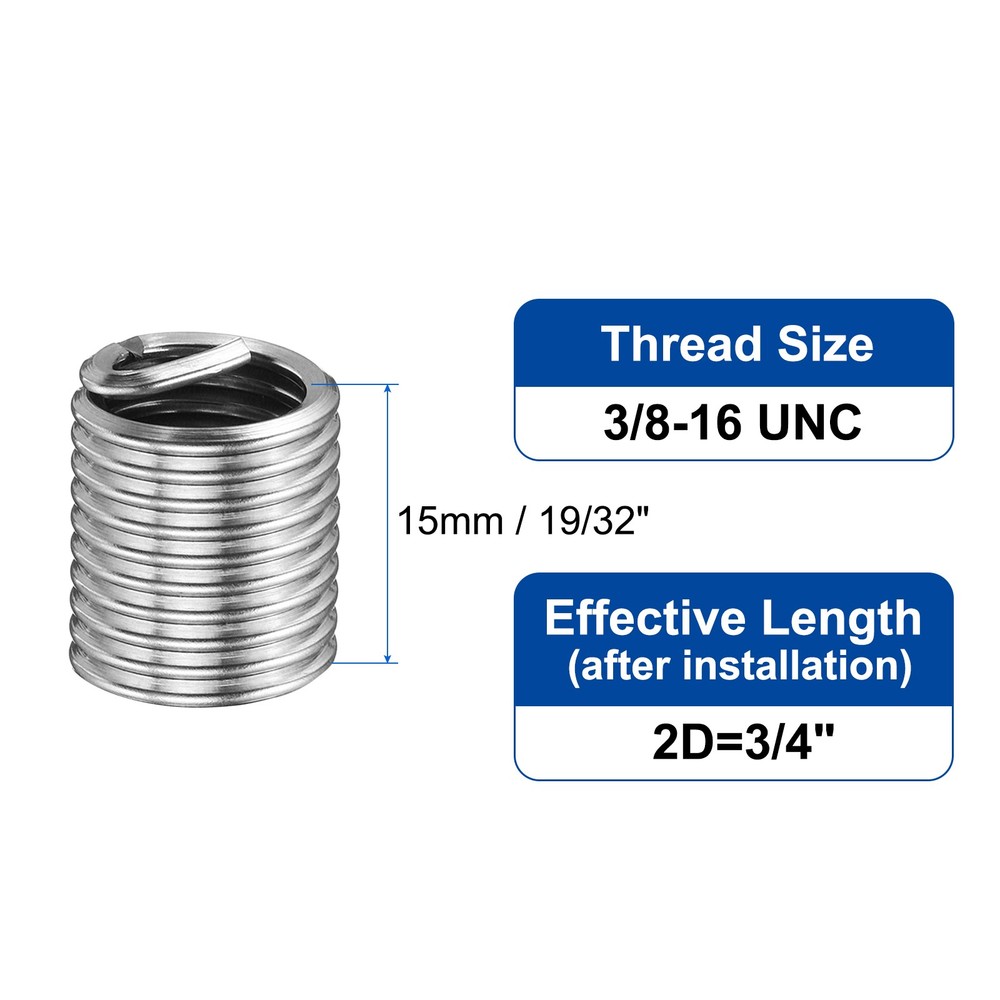 40pcs Wire Thread Inserts 3/8-16 UNC 2D Helical Threaded Sleeve Thread Repair