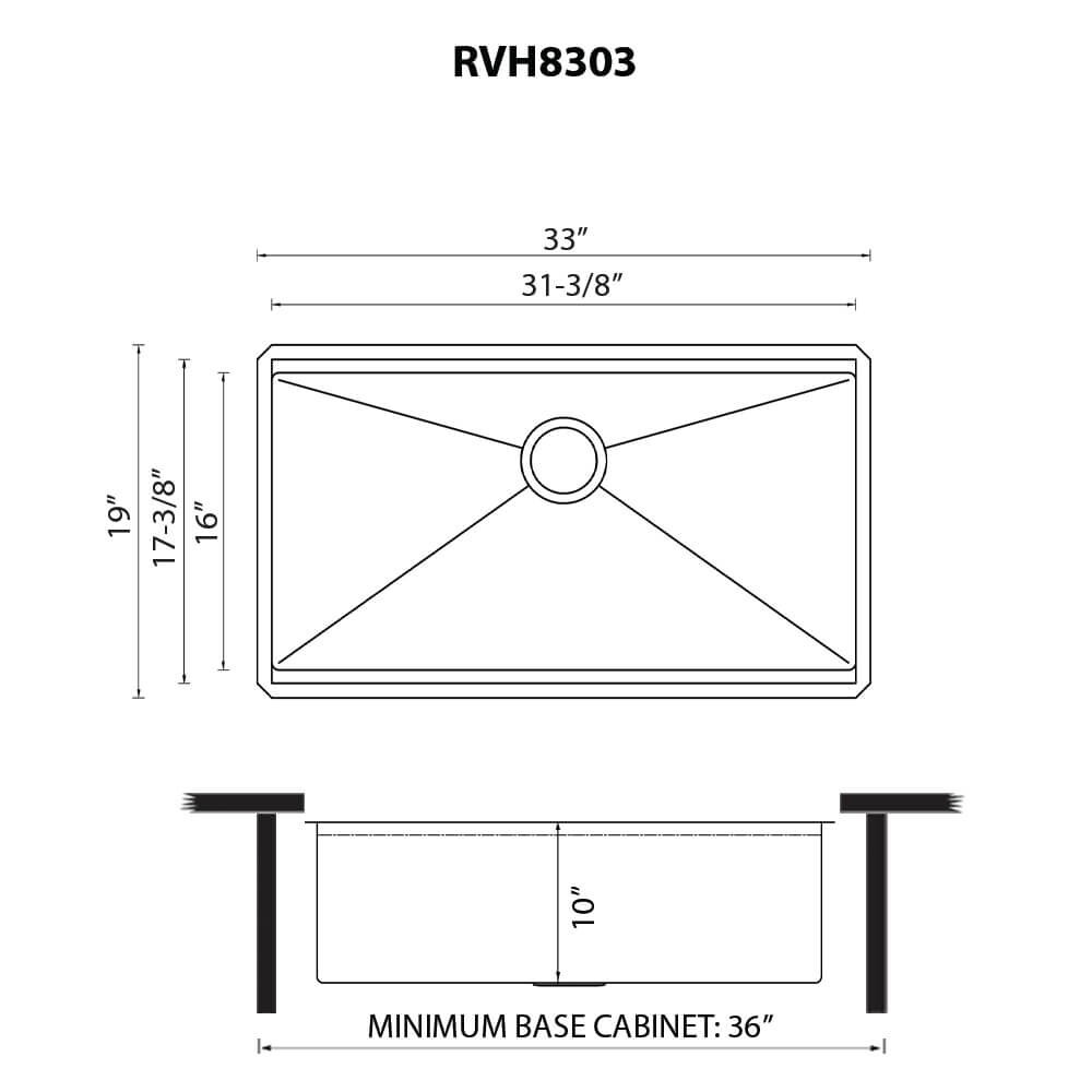 Ruvati 33" Workstation Ledge Rounded Corners Undermount Sink - RVH8303(105688)