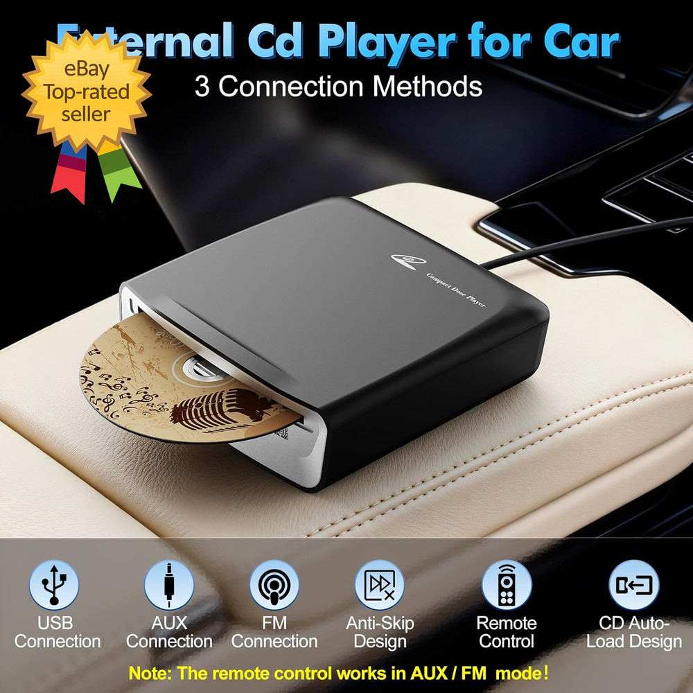 USB CD Player Car External AUX FM Transmitter Portable Anti Skip Remote Control
