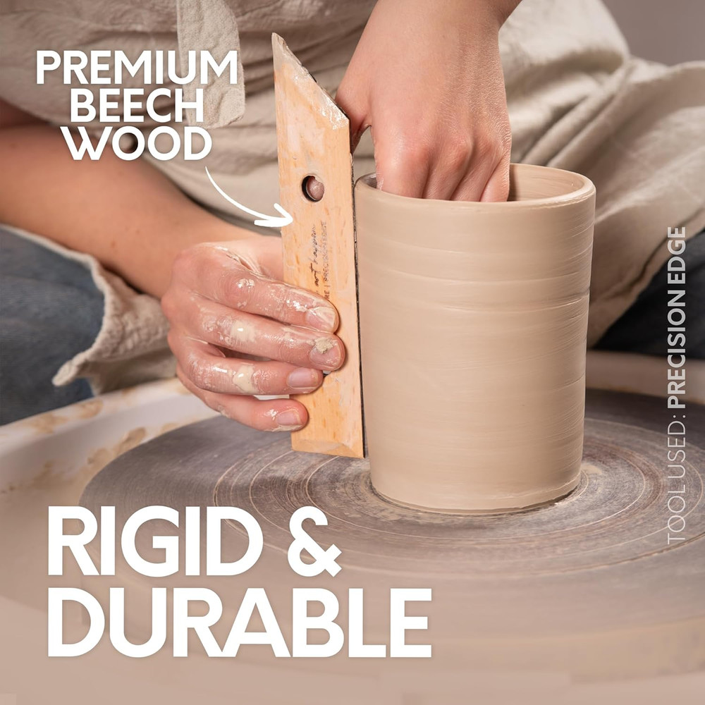 Essential Pottery Ribs Clay Shaping Smoothing Tools Solid Beech Wood 6-Pack