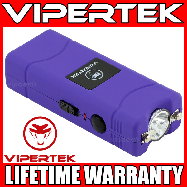 VIPERTEK Stun Gun Micro Mini PURPLE VTS-881 Rechargeable LED Flashlight