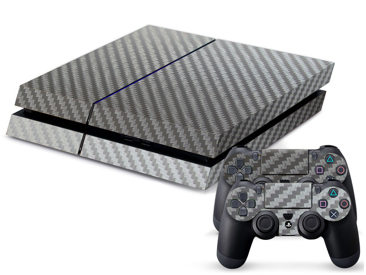 Sony PS4 Console and Controller Skins -- Silver Carbon Fiber (#0158)