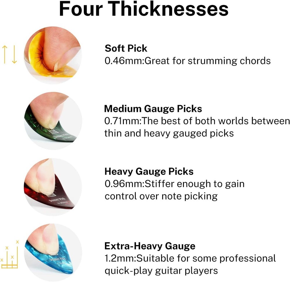 Donner Guitar Picks Celluloid 16 Pack Thin Medium Heavy Extra Heavy Picks + Case