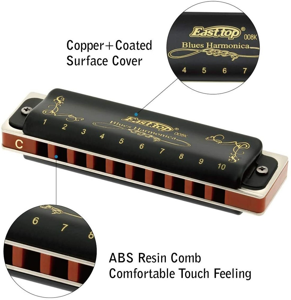 EASTTOP Harmonica Set 12Pack Diatonic Blue 10Hole Harmonica Set Party Lover Gift