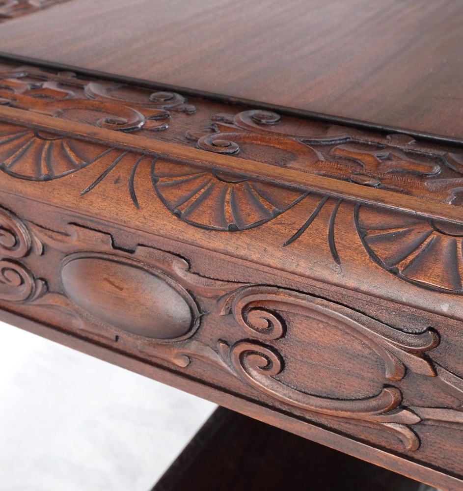 Jacobean Finely Carved Massive Solid Mahogany Partners Desk