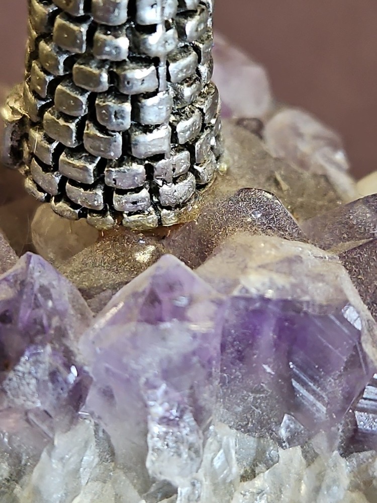 Pewter Lighthouse Blue Crystal "Light" Raw Amethyst Base