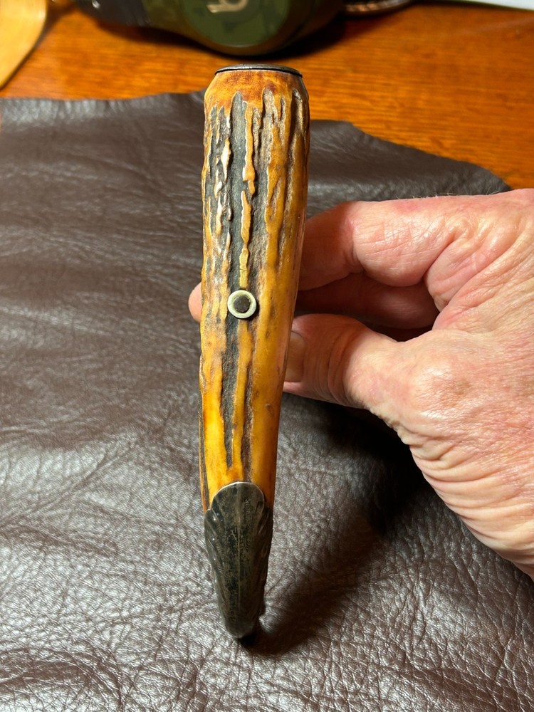 Antique Staghorn T-Handle Corkscrew with Engraved Sterling Endcaps