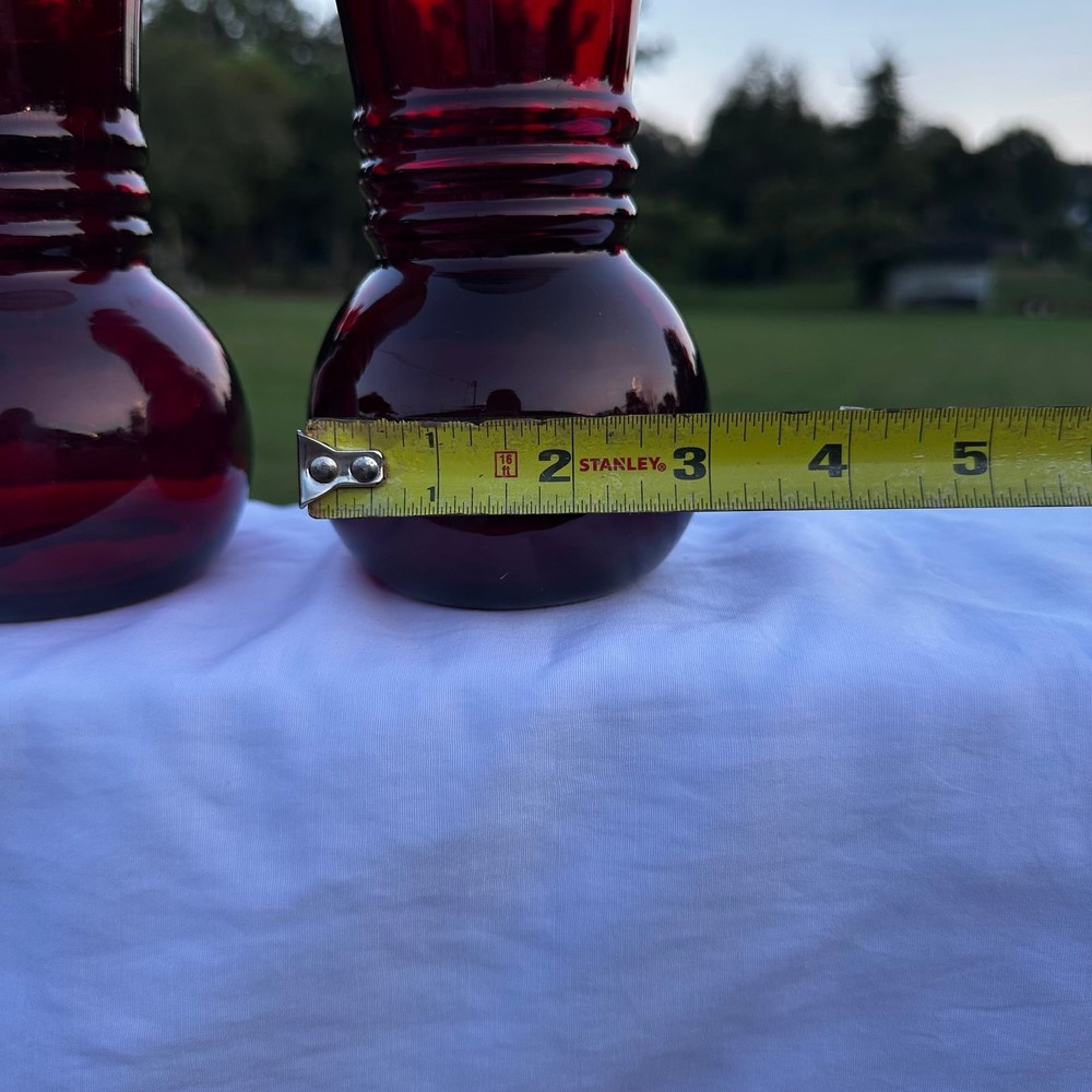 Pair of Ruby Red Anchor Hocking Vases MCM Classic