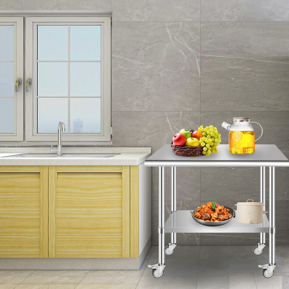 Stainless Steel Table 36'' x 24'' for Prep & Work with Wheel for Kitchen