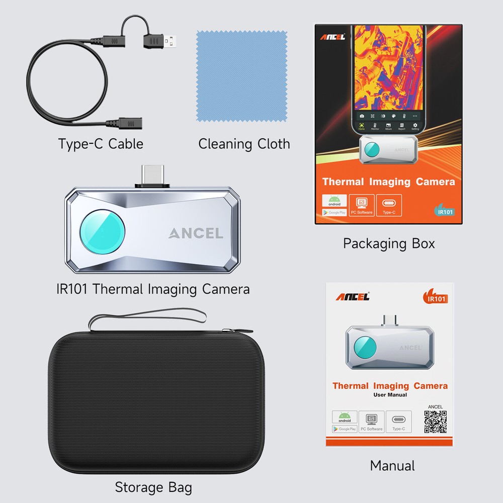 ANCEL IR101 Thermal Camera for Android & PC USB C 256x192 IR High Resolution