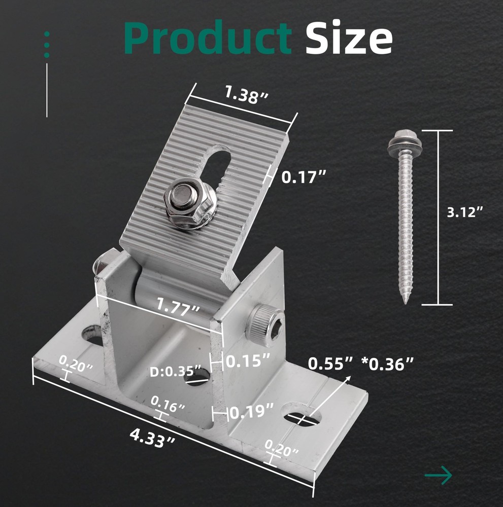 4 Pack Adjustable Solar Panel Tilt Mount Bracket Base, Tilt Angle 10°-60° Fla...