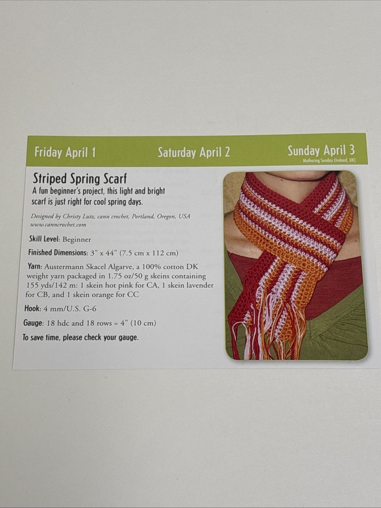 Striped Spring Scarf Crochet Pattern Cards Pages