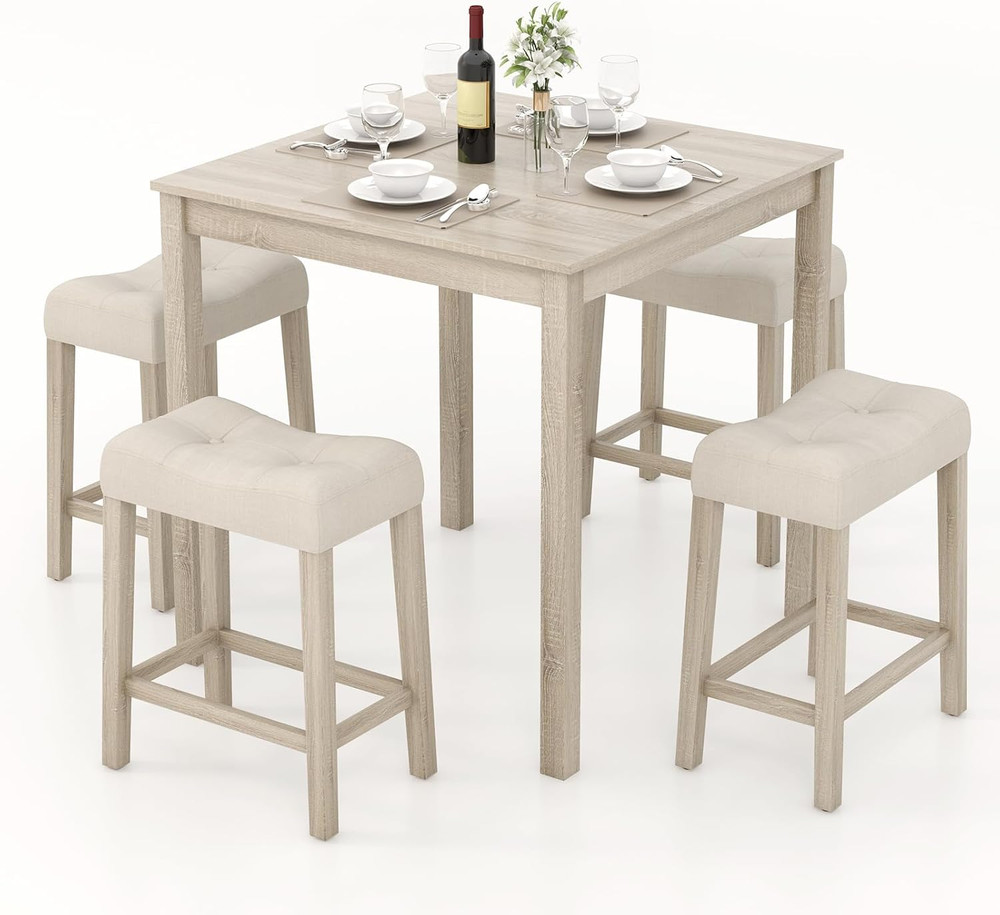 5-Piece Space-Saving Bar Table Set with Padded Stools for Small Spaces