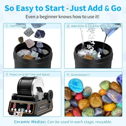 Professional Rock Tumbler Kit - 2.5LB Capacity, Digital Timer, Variable Speeds,