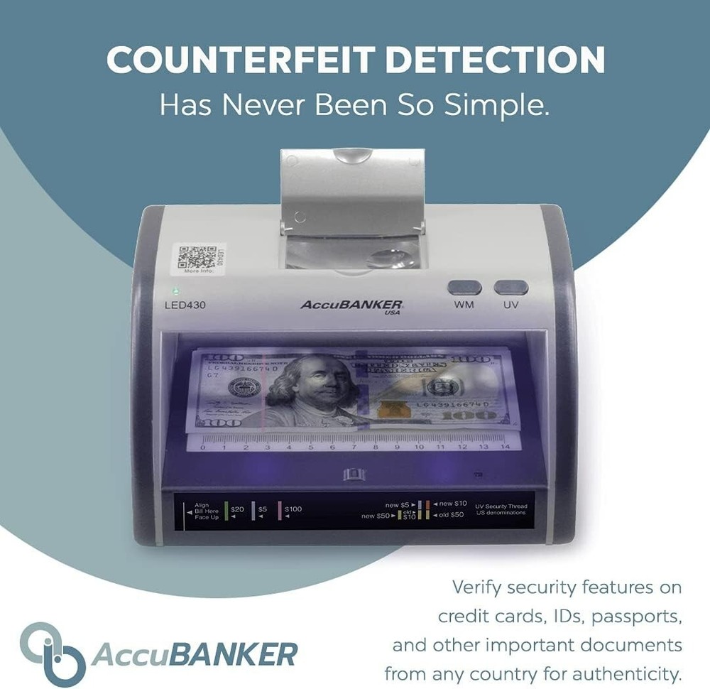 AccuBANKER LED430 6-Point Counterfeit Bill Detector, Multi Currency, UL Listed