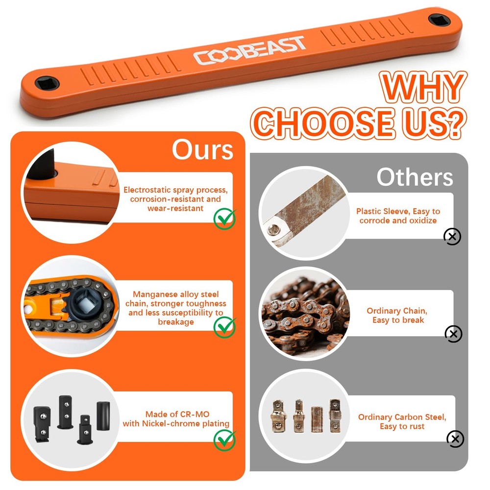 coobeast 3/8 inch offset extension wrench Impact Ready Socket Medium, Orange