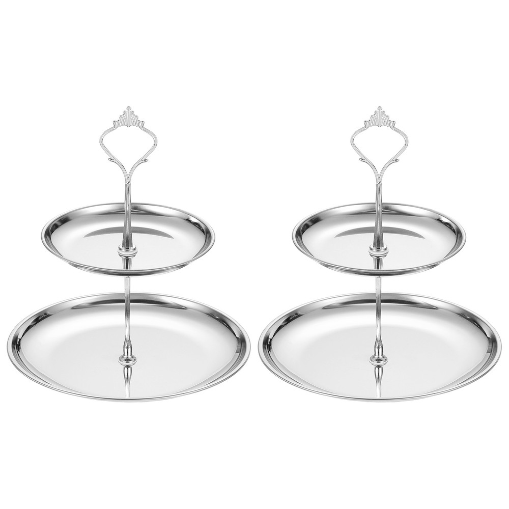 2 Sets 2-Tier Cupcake Stand Holder, Stainless Steel Serving Tray, Silver