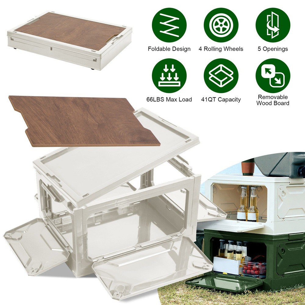 Stackable Storage Bin Outdoor Camping Bin Organizer White/Green Shelf Rack Box