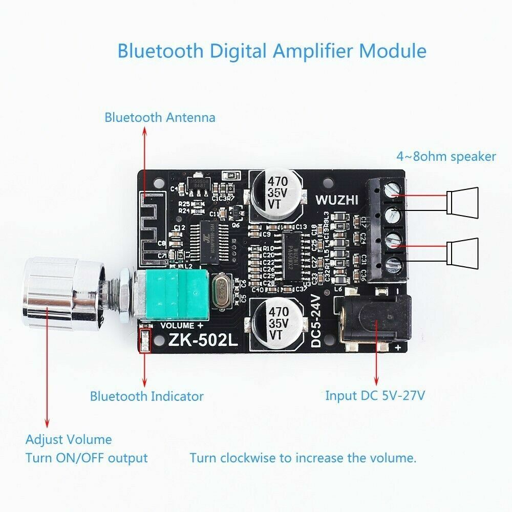 Bluetooth 5.0 Audio Stereo Module Digital Amplifier Board Module 50W+50W + Shell