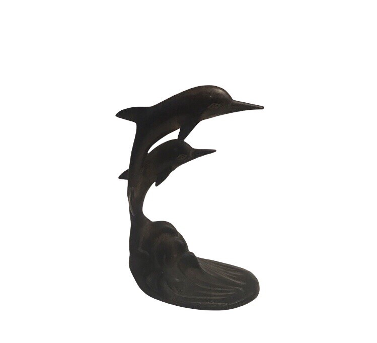 Vintage Cast Brass Dolphin Statue Figure Home Decor