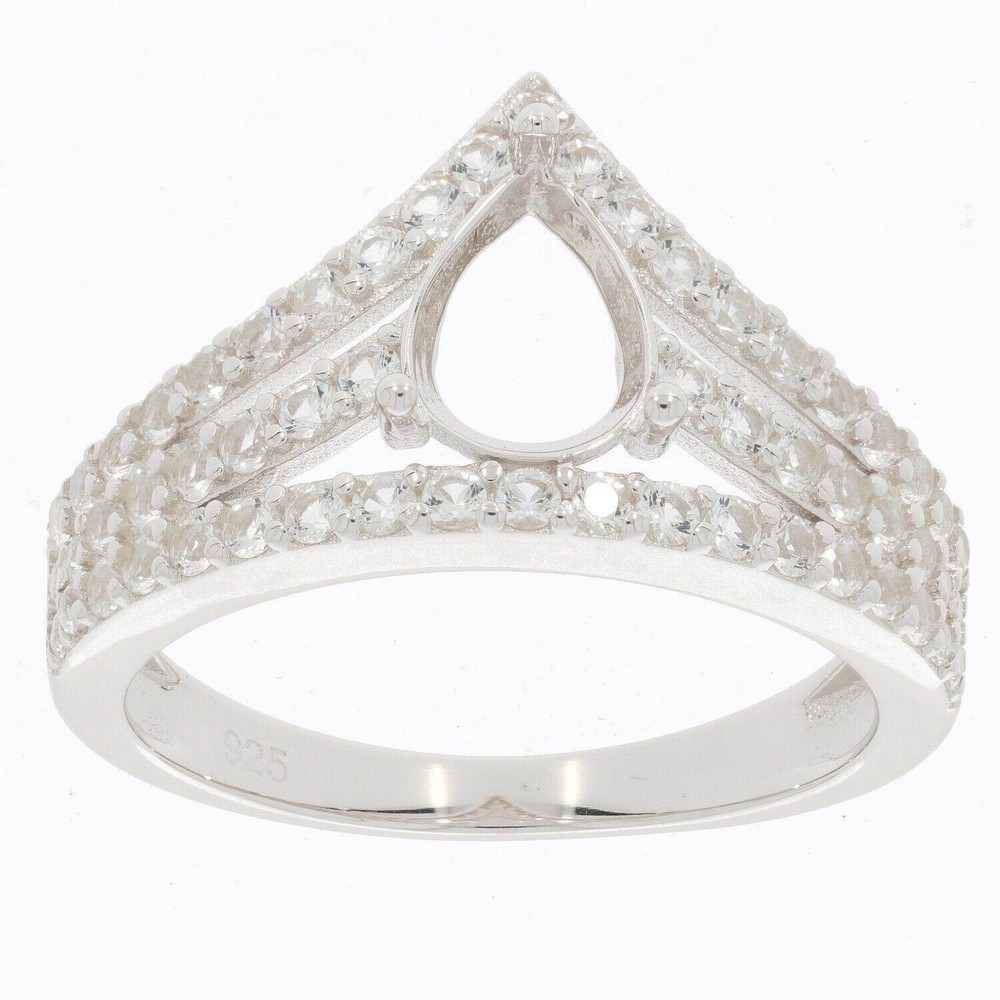 925 Sterling Silver Semi Mount Ring Setting Pear 7x5mm Natural Zircon