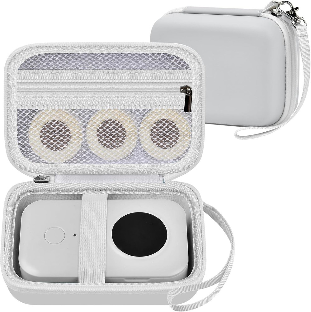 Compact Faux Leather Storage Case for Mini Label Printers with Elastic Holders