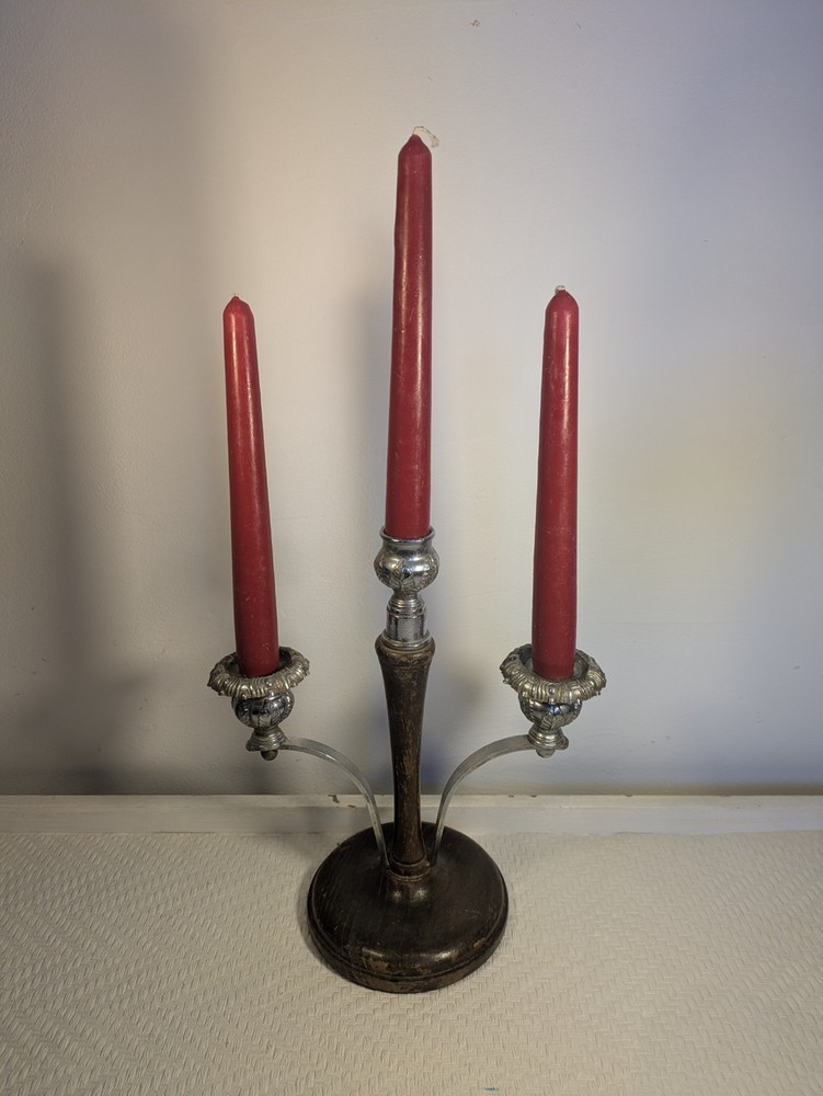Vintage 3 Branch Candelabra Table Centrepiece With Red Candles