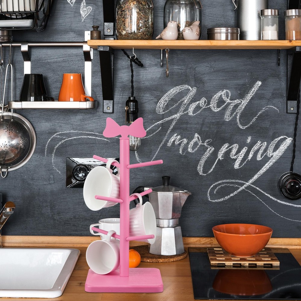 Pink Coffee Cup Holder Bow Mug Tree Pink Kitchen Coffee Bar Accessories Decor...