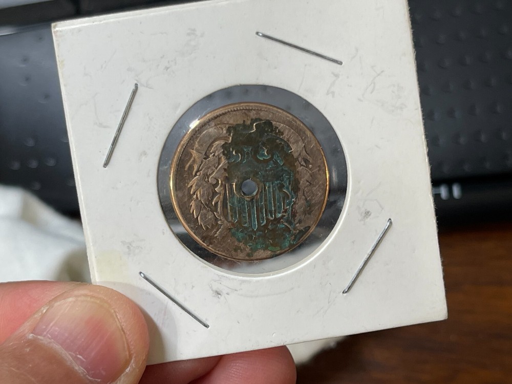 1864 US 2 Cents Piece Coin Holed