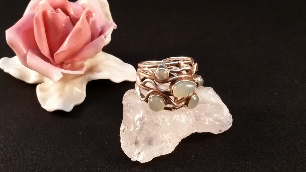 Silver ring gemstone ring silver tested moonstone 56 (17.8 mm Ø)