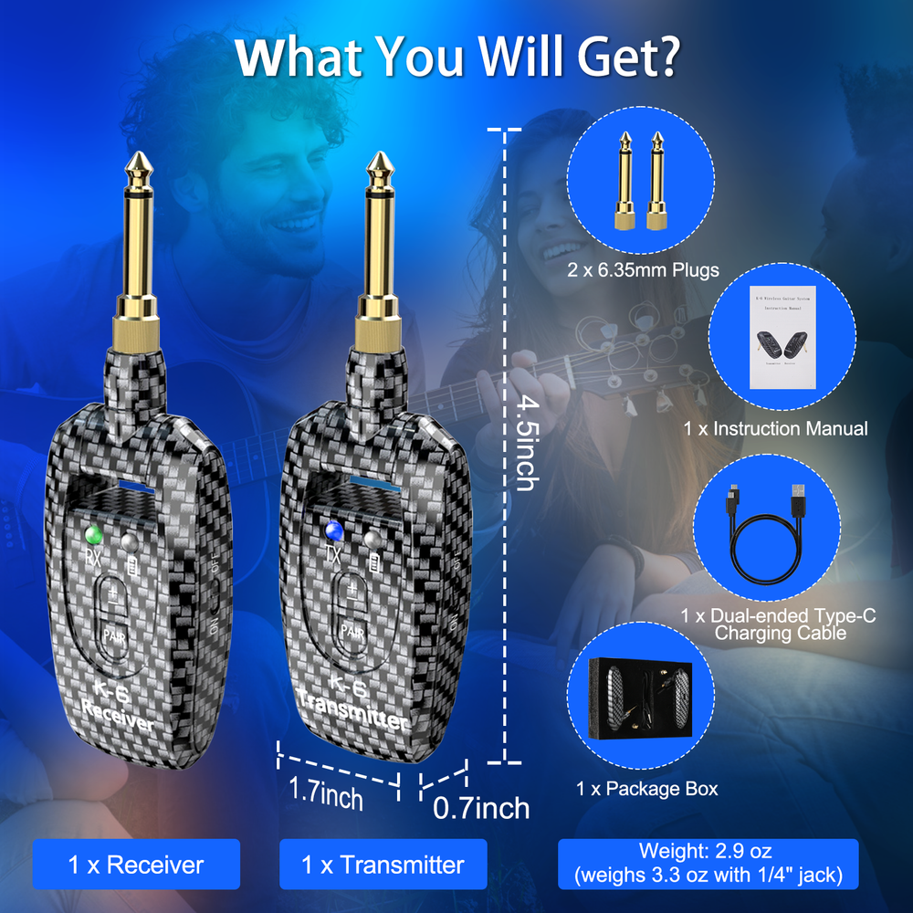 2.4GHz Wireless Guitar System Transmitter Receiver Multiple Channel Rechargeable
