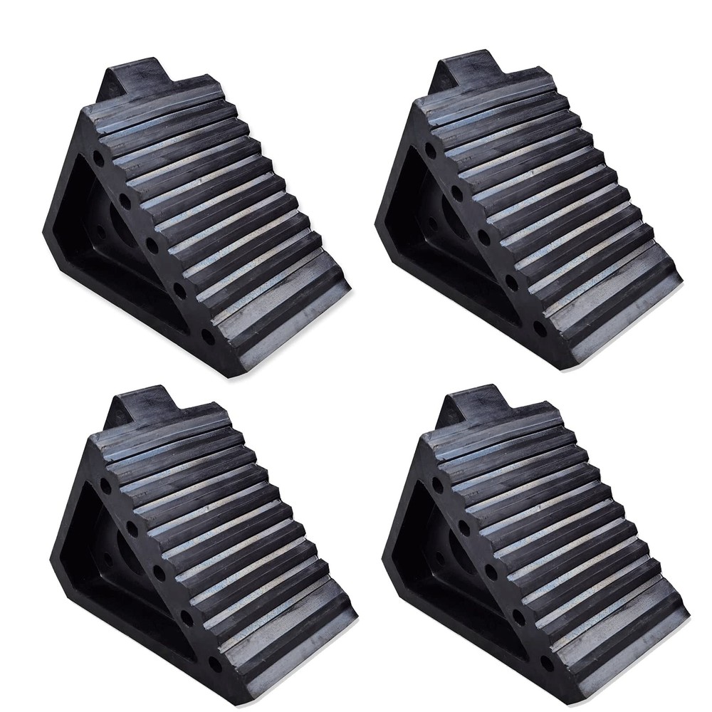 4PCS Solid Heavy Duty Rubber Wheel Chocks, Premium Wheel Stopper for Car, Travel