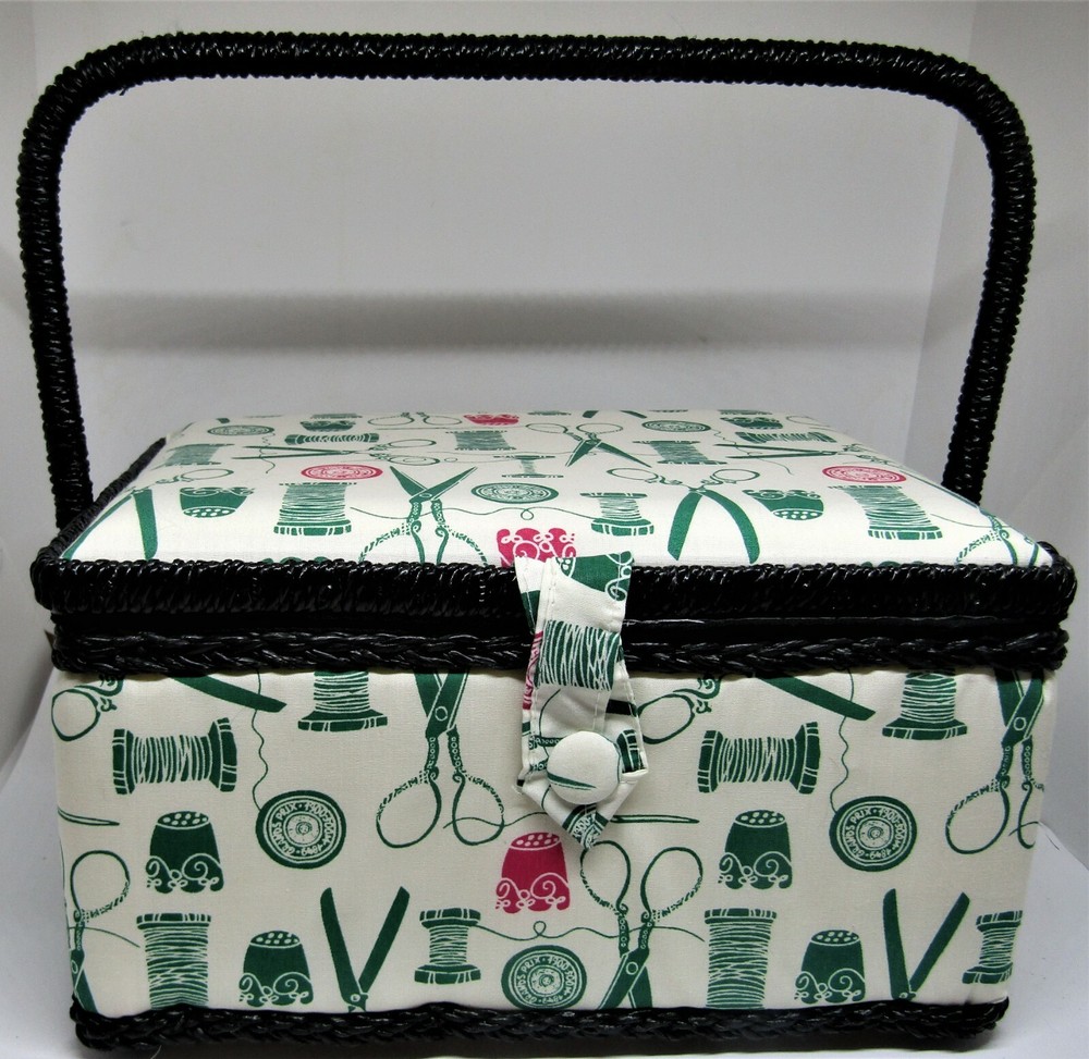 Sewing basket with handle and insert.