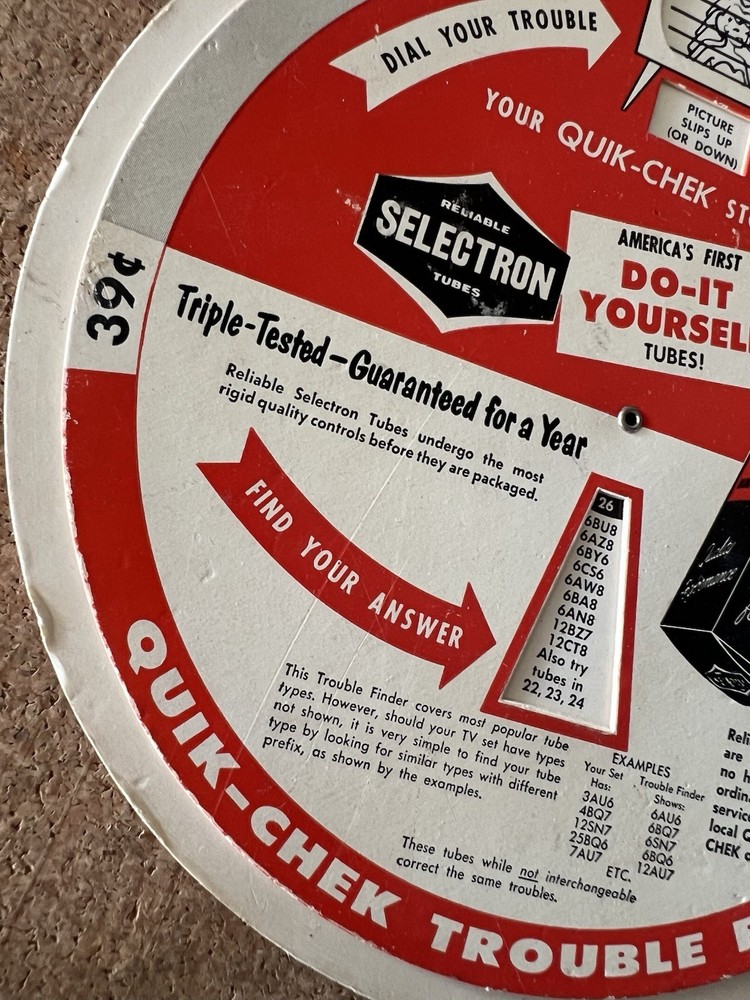 Vintage 1960’s Selectron Tubes Quick Check Dial Chart