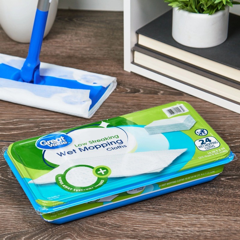 Great Value Low Streaking Wet Mopping Cloths, 24 Count