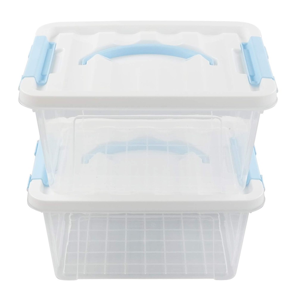 6 Quart Clear Storage Bins with Lid and Blue Handle, Multipurpose Plastic Sto...
