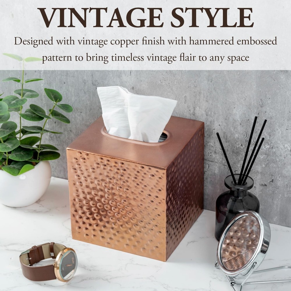 Bathroom Decorative Copper Metal Tissue Box, Tissue Holder with Open Bottom