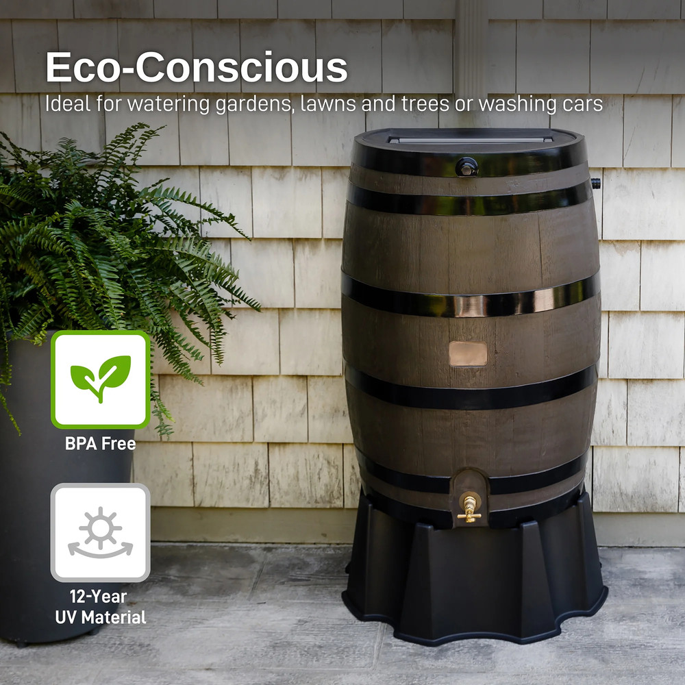 Flat Back Rain Barrel Stand, Black Color