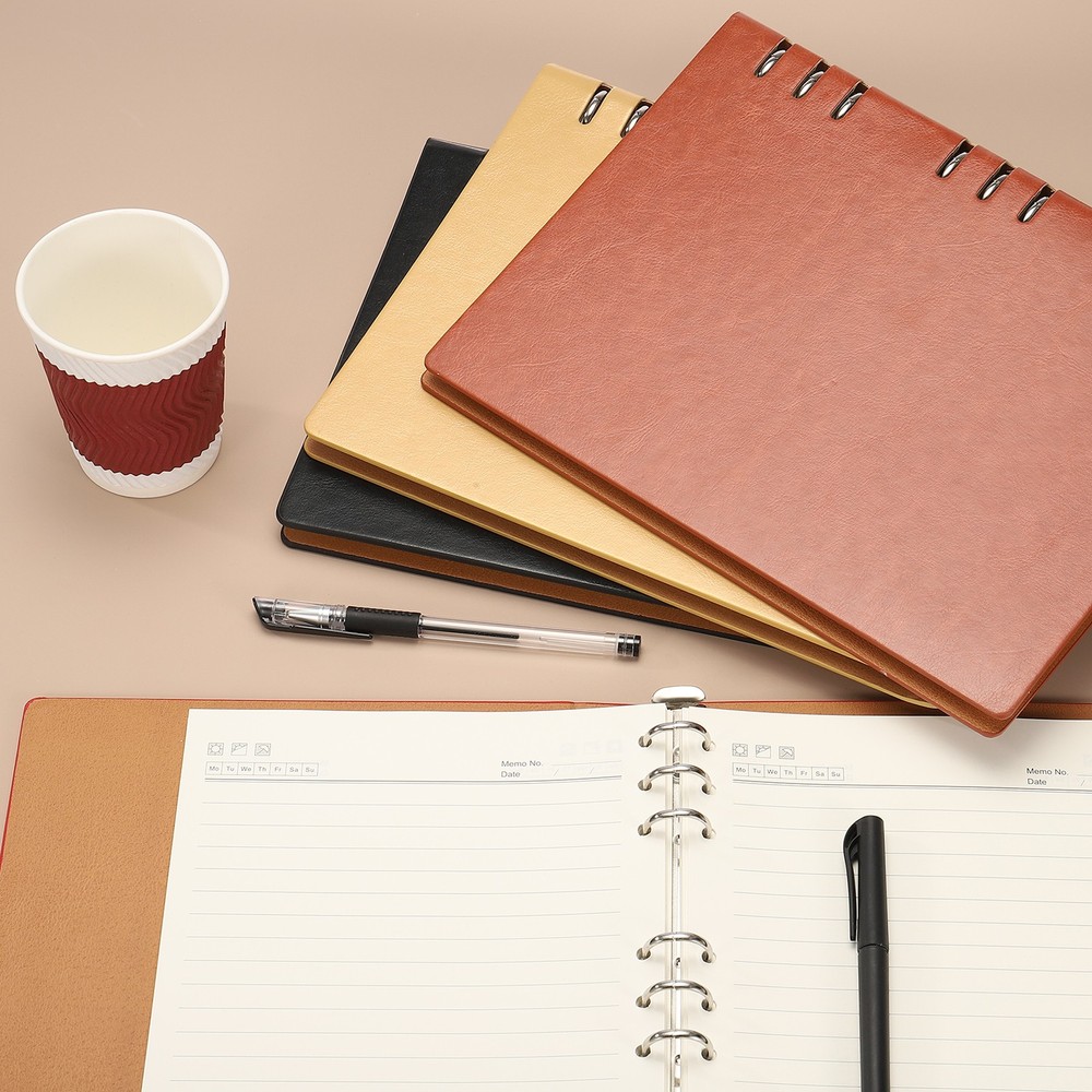 A6 Refillable Leather Notebook, 2Pcs 6 Ring Hardcover Binder Notebook, Red