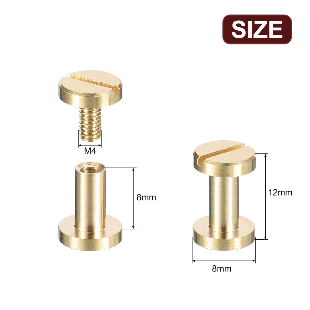 30Pack Brass Chicago Screws 8x8mm Post Nail Stud Rivets for Leather Craft