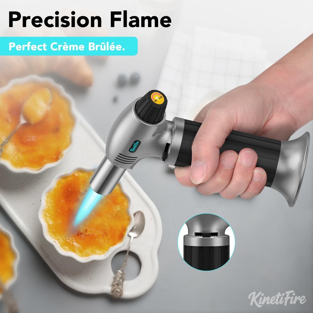 KinetiFire Butane Torch Lighter, Refillable Silver
