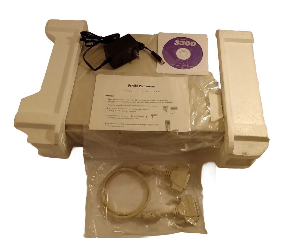 VISIONEER 3300 FLATBED SCANNER - NEW IN BOX - PARALLEL PORT, COMPLETE.